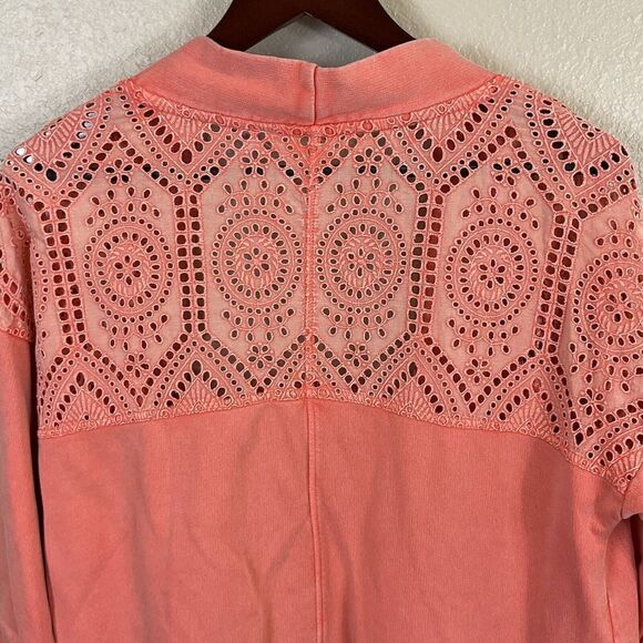 Soft Surroundings M Coral Reef Open Front Cardigan Ellie Topper Eyelet Lace E3 - Picture 8 of 12
